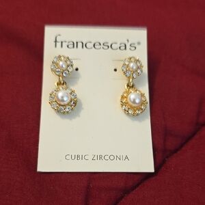 Francesca's Collections Gold Pearl & Crystal Drop Earrings